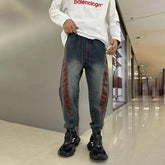 Threebooy Mens Street Hip-Hop Y2k Jeans Autumn New Fashion Trend Contrast Color Stitching Trousers Loose Slim Elastic Waist Harem Pants